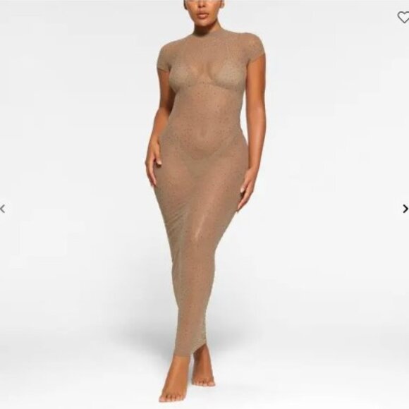 SKIMS Rhinestone Mesh Swim Cover-Up Dress – Desert, XL (NWT) - Picture 1 of 5
